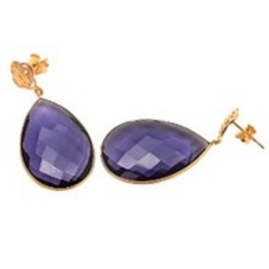 Nouvel arrivage de boucles d'oreilles en forme de poire en argent Sterling 925 avec Quartz améthyste et pierres précieuses - Product Image 1