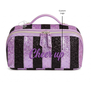 Personalized Glitter PU Cheer Make-Up Pouch Cheerleader Toiletry Bag Custom Embroidered Cosmetic <b>Case</b> Travel Organizer - Product Image 4