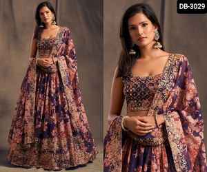 Dernier modèle de Lehenga Choli de créateur, richement orné de sequins Zari, avec imprimé numérique et bordure brodée en organza doux et élégant, pour tenue de soirée - Product Image 4