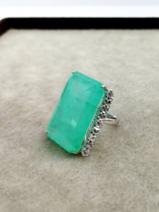 Anillo de Plata de Ley 925 Hecho a Mano con Piedra Preciosa Paraiba, Patrón Geométrico, Platino, Certificado IGI, Joyería Fina con Incrustaciones para Fiesta - Product Image 2