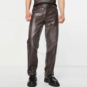 Pantalones de cuero con logotipo personalizado para hombre, diseño único, ligero, recto, patrón, cintura media, estilo informal, precio al por mayor - Product Image 5