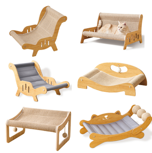 Grande chaise longue pour chat en bois et griffoir, design pliable, emballage en boîte, durable pour les chats - Product Image 1