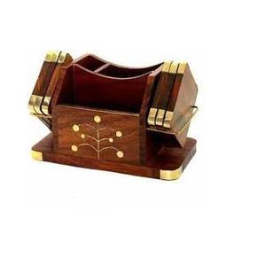 ที่รองแก้วไม้สำหรับชงชาไม้วอลนัททรงกลมพิมพ์ลายเสื่อและแผ่นรองสำหรับชงชาในบ้านและตอนเย็นของดีไซน์เนอร์แฮนด์เมด - Product Image 6