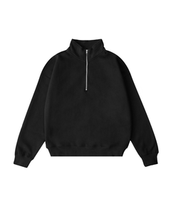 <b>Mens</b> <b>Black</b> Quarter Zip <b>Sweatshirt</b> Custom Logo Heavyweight Long Sleeve Pullover Stand Collar Casual Streetwear OEM 100% Cotton - Product Image 1