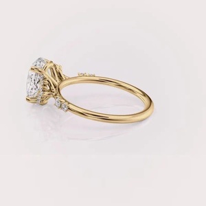 IGI Certified Oval Cut Lab Grown Diamond Engagement-Wedding <b>Ring</b> with Cluster Side Stones in 14K White / Rose & Yellow Gold - Product Image 2