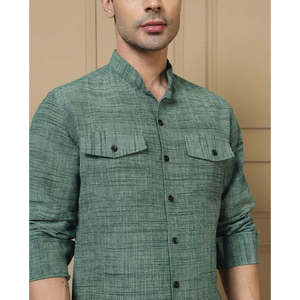 Deebaco <b>Men's</b> Mint Green Cotton Textured Plaid Co-ord Set Mandarin Collar Full Sleeve Kurta With Pant Set Smart Casual Spring - Product Image 2
