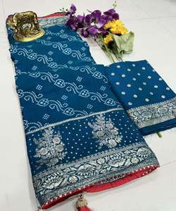 Sari de Terciopelo, Seda y Rayón con Organza y Encaje Floral para Bodas y Fiestas - Product Image 5