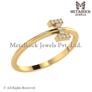 Bague en or jaune massif 14 carats I Initial Pave Diamond Jewelry Fait à la main A à Z Minimalist Letters Ring Gold Diamond Jewelry I Ring - Product Image 3