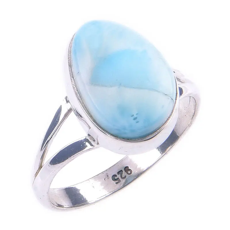 Wholesale 925 Sterling Silver Natural Larimar Rings, sizes 5 , 6, 7, 8, 9, 10, 11, & 11.5