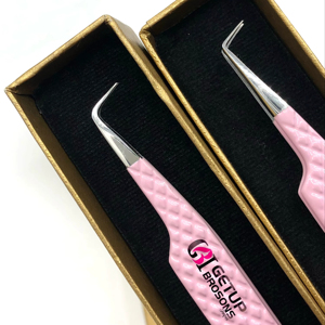 Pince à épiler d'extension de cils en acier inoxydable de revêtement en poudre rose clair à 90 degrés de haute qualité avec Instrument de beauté avec logo personnalisé - Product Image 1