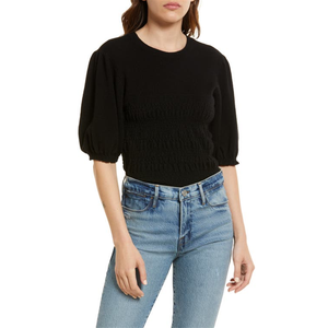 Cardigan da Donna Autunnale in Lana Cashmere Riciclata Premium FRAME con Maniche a Sbuffo Smock e Collo a Fiocco, Nero, Taglia Media, Traspirante - Product Image 1