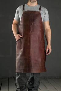 Tablier en cuir Crazy Horse durable avec tissu en toile pour atelier unisexe, usage de maréchal-ferrant, charpentier, poches noires - Product Image 3