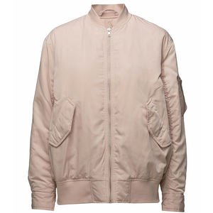 2025 prix de gros solide Beige couleur Bomber veste haute qualité Polyester tissu côtes cou fermeture éclair Style Bomber veste pour hommes - Product Image 1