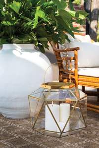 Lanterne à bougie à cadre géométrique en métal avec poignée Plantes de jardin Éclairage Art et balcon Lanterne suspendue à la main - Product Image 6