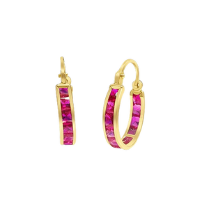 9K Solid Gold Hoop Crystal <b>Earrings</b> (Available 10K-14K-18K)Women Kids Ear Clip Screw Back Made in Spain - Product Image 3