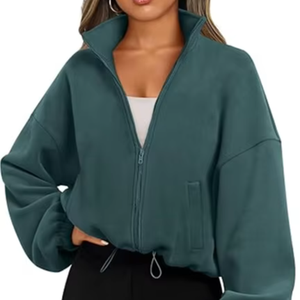 Vestes en polaire pour femmes, sweat-shirts oversize à fermeture éclair, vêtements d'hiver, manches longues, crop top en sherpa, tenues d'automne, mode - Product Image 1