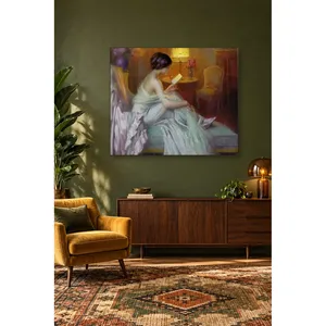 Fida Woman Reading by Lamplight, impression sur toile classique - Product Image 1
