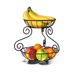 Cesta de frutas y verduras de 2 niveles de nuevo diseño hecha de alambre de metal grueso en tacto negro a precio barato - Product Image 1