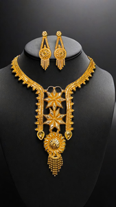 Acheter Collier boucles d'oreilles sertie de 22K plaqué or haut de gamme conçu pour les femmes collier boucles d'oreilles ensemble bijoux - Product Image 3