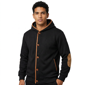 Men <b>Hooded</b> <b>Fleece</b> <b>Jacket</b> Solid Color Button Front Windproof Casual Autumn Coat Oversized Eco-Friendly Patchwork Design - Product Image 2