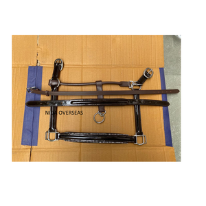 Cabestro estable de caballo de charol vegetal estilo sillín australiano de calidad ecuestre con hebilla de latón y cristales - Product Image 1