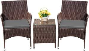 Homall 3 Piece Outdoor <b>Rattan</b> Bistro Set for Patio and Balcony Living - Product Image 4