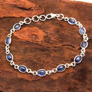 Pulsera de Plata de Ley 925 Unisex, joyería sólida con piedra preciosa de cianita azul, estilo hecho a mano para regalo, venta de Pascua de plata - Product Image 2