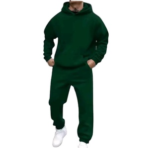 Autumn and Winter New Fleece Polyester Casual Men's Sweatshirt <b>Set</b>, Loose Solid Color Hoodie and <b>Sweatpants</b> <b>Set</b> - Product Image 1