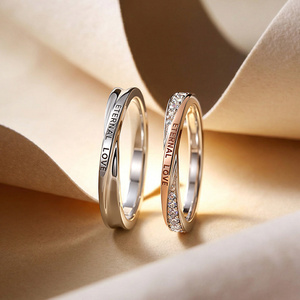 Jeulia Rose Gold Plated Minimalist Twist Engraved Couple <b>Ring</b> <b>Set</b> - Product Image 4