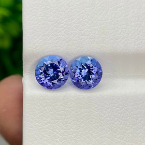 Tanzanite bicolore naturelle et pierre précieuse Zoisite Paire de loupe de forme ronde Loupe bleue propre pour la fabrication de bijoux Pierres précieuses en vrac - Product Image 1