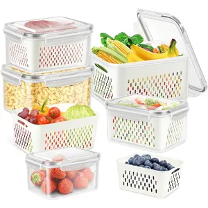 DSMY Double-layers Fresh-keeping Fridge Food Storage Container with Lid, Kitchen Supplies Storage Box Sealed, Food-grade Plastic