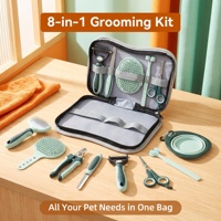 Kit de toilettage pour chien et chat 8 en 1 avec logo personnalisé, simple, portable, avec sac de rangement, outils de démêlage et de désépaississement