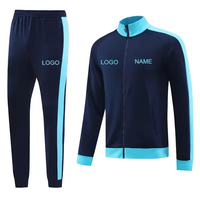 Survêtement Homme Personnalisé avec Logo en Polyester, Bleu Ciel et Blanc Contrastant, Veste Zippée Intégrale et Pantalon – Fabricant OEM