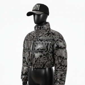 Chaqueta acolchada para mujer 300GSM tela de poliéster de nailon diseño acolchado diamantes de imitación logotipo personalizado estilo bordado chaqueta acolchada para mujer - Product Image 4