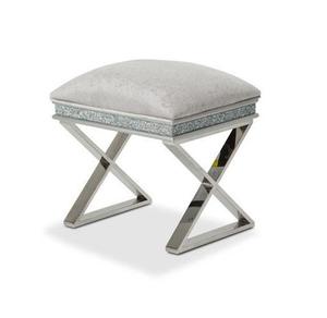 Otomana Redonda de Terciopelo Gris con Base Dorada, Muebles Personalizados para Sala de Estar, Otomana Moderna para Sala de Estar - Product Image 4