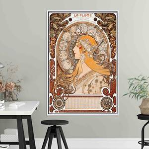 Toile imprimée : Alphonse Mucha Art Nouveau Femme du Zodiaque, TOILE ENTOURÉE D'UN CADRE BLANC - Product Image 1