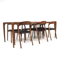 Ensemble de meubles de restaurant en bois de teck et de noyer naturel, 6 chaises de salle à manger avec table pour hôtel, bar, vente en gros de meubles