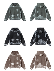 Sudadera con capucha <span class=keywords><strong>para</strong></span> hombre, estilo vintage, de tejido grueso, con efecto lavado, diseño de trazo de pincel pintado a mano, con borde deshilachado, sudaderas con capucha lisas al por mayor - Product Image 4