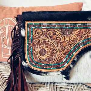New Design Custom Bohemian Leather Western Women's Bag <b>Tassel</b> Floral Hand Carving Genuine Leather Custom Color Autumn Best Price - Product Image 2