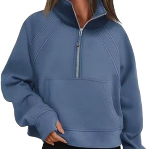 EMPIRE TREND WEARS Sweat-shirt d'hiver personnalisé pour femme, 100% coton tissé 300g, imprimé sur le devant, fermeture éclair longue quart, couleur unie, le plus vendu - Product Image 1