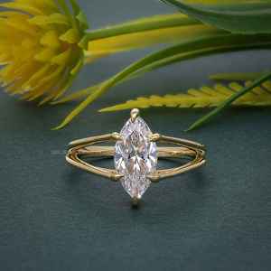 Best Offer IGI Certified VVS Marquise Cut Lab Grown Diamond Gold Plated 925 Sterling Silver <b>Split</b> Shank Engagement <b>Ring</b> For Gift - Product Image 1