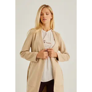 Women's Suede Beige Coat Winter Elegant Design Ladies for Winter Outwear