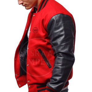 แจ็กเก็ตเลตเตอร์แมนแขนหนังแท้มีสไตล์คลาสสิกสำหรับผู้ชายและผู้หญิงคอปกตั้งดีไซน์สำหรับฤดูหนาว - Product Image 3