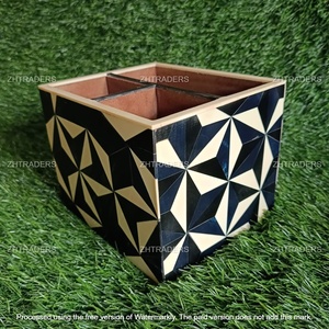 Organizador de cubiertos de madera antiguo hecho a mano con patrón de incrustaciones de resina artística elegante soporte para cubiertos con comedor moderno - Product Image 2