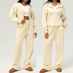 Vêtements de sport pour femmes 2 pièces amples coupe zippée veste de sport à manches pantalons de survêtement vêtements de sport personnalisables vêtements de salon - Product Image 5