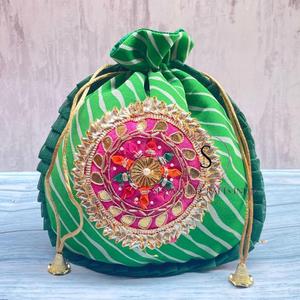 Túi đựng đồ kiểu Rajasthan thủ công bằng vải cotton nhiều màu in họa tiết Leheriya, kiểu dây rút, dành cho nữ, phong cách dân tộc, dùng trong đám cưới - Product Image 5