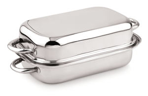 Plat à rôtir rectangulaire en acier inoxydable avec couvercle, poignées latérales, finition polie miroir, écologique, durable, couvercle pour dinde - Product Image 2