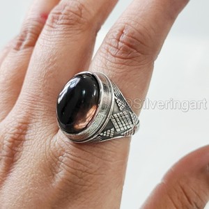 Bague en argent sterling 925 pour homme, avec pierre précieuse naturelle quartz fumé, pierre de naissance de avril, toutes tailles, bijoux de fête arabe, vente en gros - Product Image 1