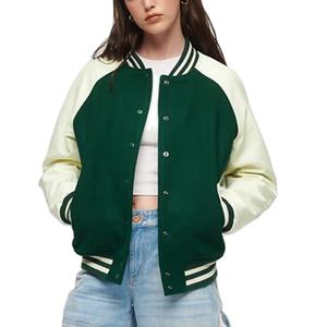 Nueva chaqueta de béisbol de manga larga de retazos personalizada al por mayor, chaquetas universitarias recortadas con letras para mujer, chaquetas universitarias para mujer - Product Image 4