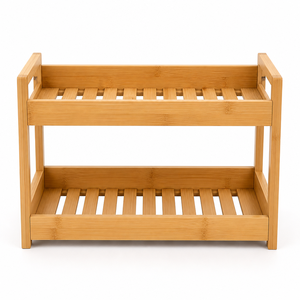 Plateau de rangement de salle de bain empilable en bambou à 2 niveaux pour coiffeuse, vente en gros - Product Image 1